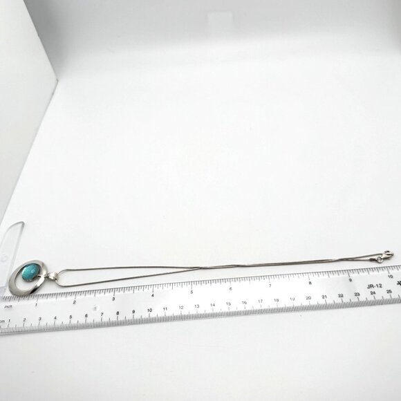 Sterling Silver 925 Circle Pendant Necklace Aqua Blue Fused Glass Centerpiece - Picture 4 of 9